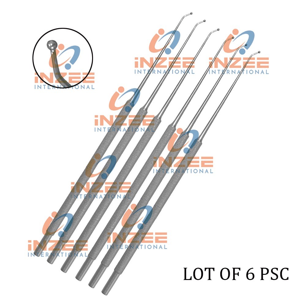 Micro Antrum Ball Probe 45° Fine Round Tip 6 PSC ENT Neuro Surgery 6.5” Knurled