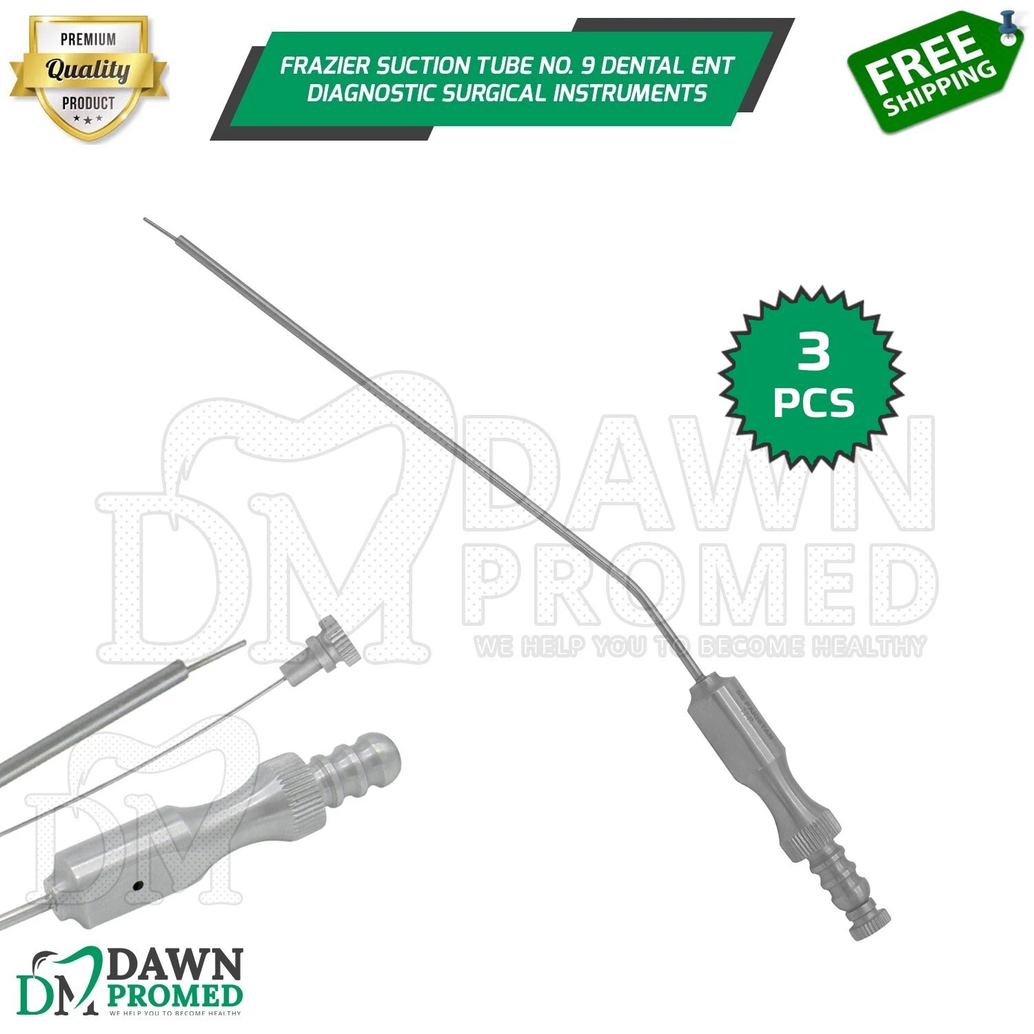 3 Pcs Frazier Aspirator Suction Tube No.9 Dental ENT Diagnostic German Grade