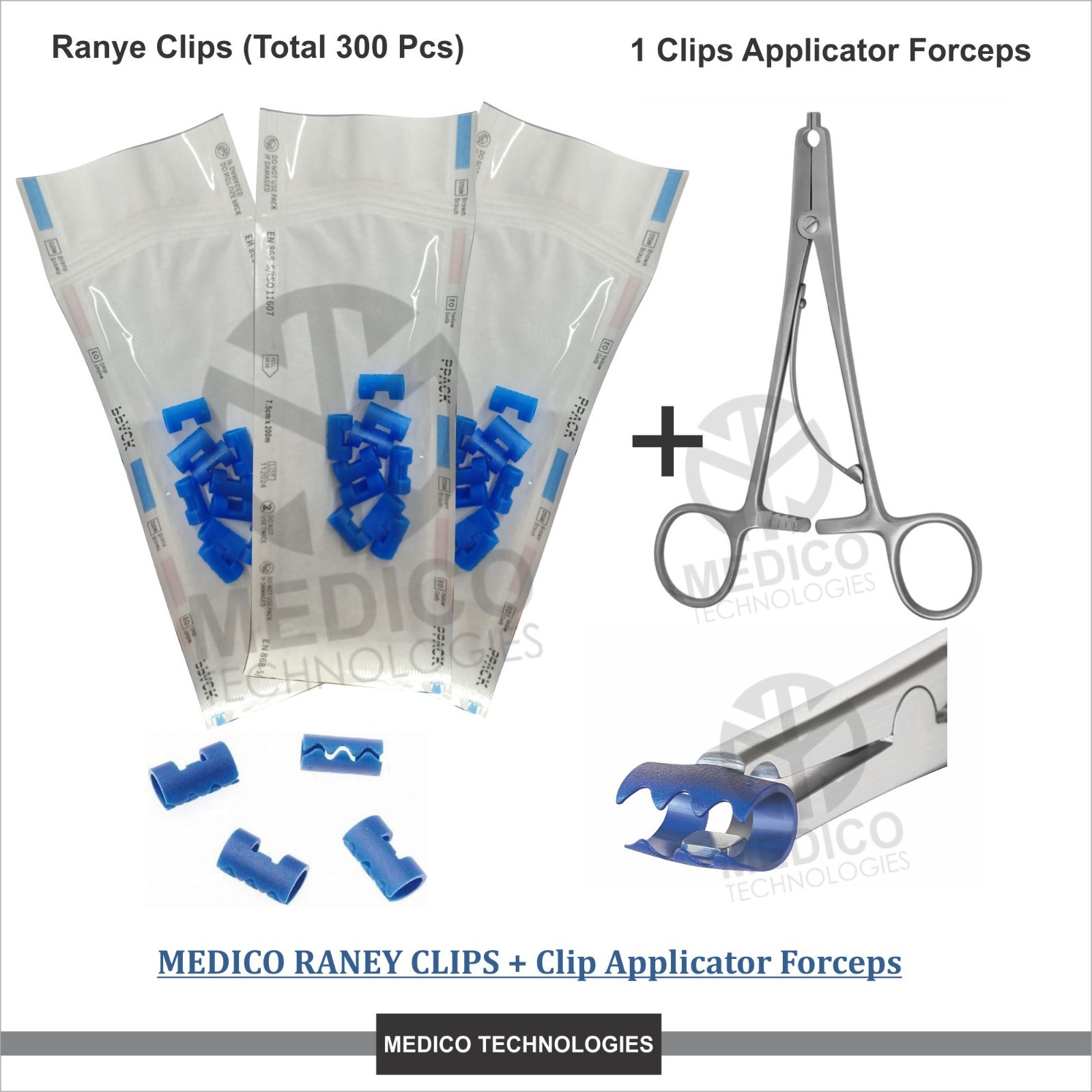 Raney Clip 300 Plastic Clips + 1 Applicator Forceps Neuro Surgical, Scalp Clips