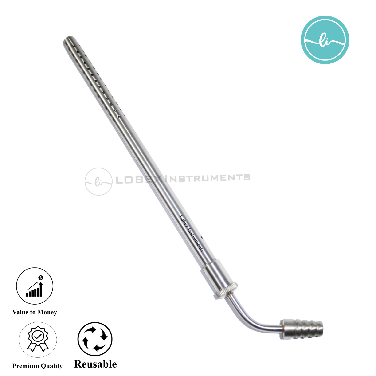 POOLE Suction Tube 10mm Curved Aspiration Cannula S.S Surgical Dental Instrument