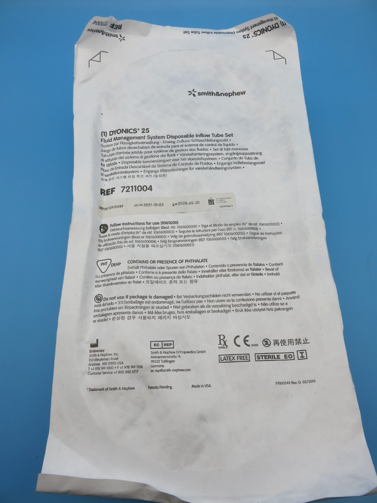 Smith & Nephew DYONICS 25 REF 7211004 Tubing Inflow Set. Use by 2024-09-30