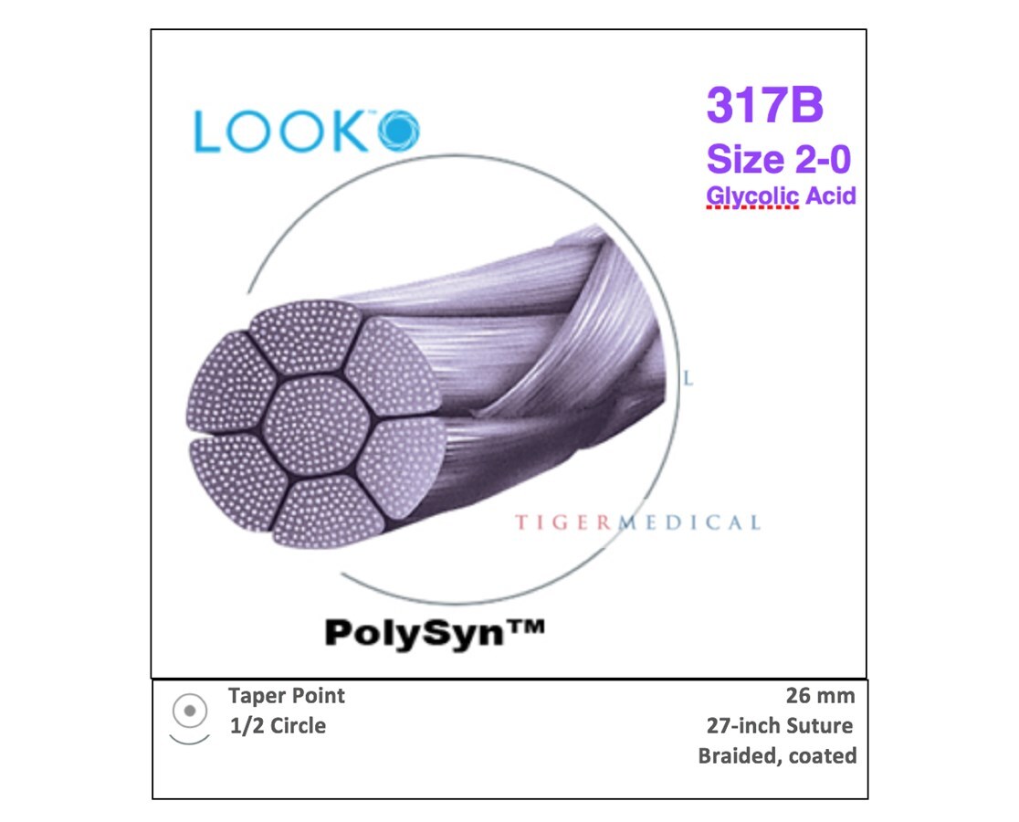 Look X317B Silk Violet Sutures 2-0 27” T 1/2 Circle Taper Point 26mm 12/Pk