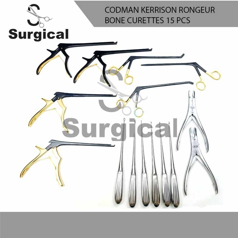 Codman Kerrison Rongeurs & Bone Curettes Set 15 Pcs Orthopedic Instruments