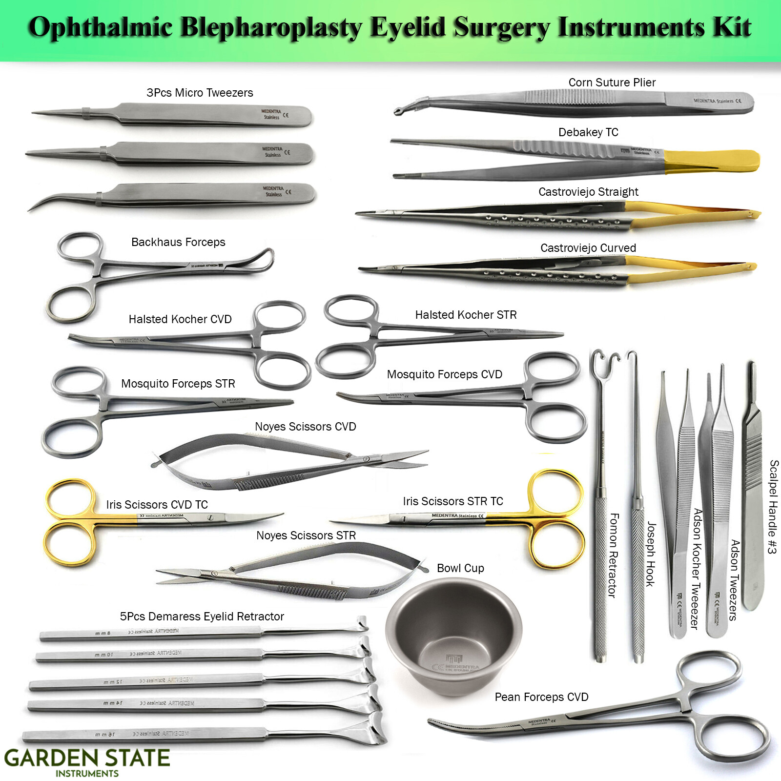 Ophthalmic Blepharoplasty Instruments Kit Micro Eye Surgery Retractor Tweezers