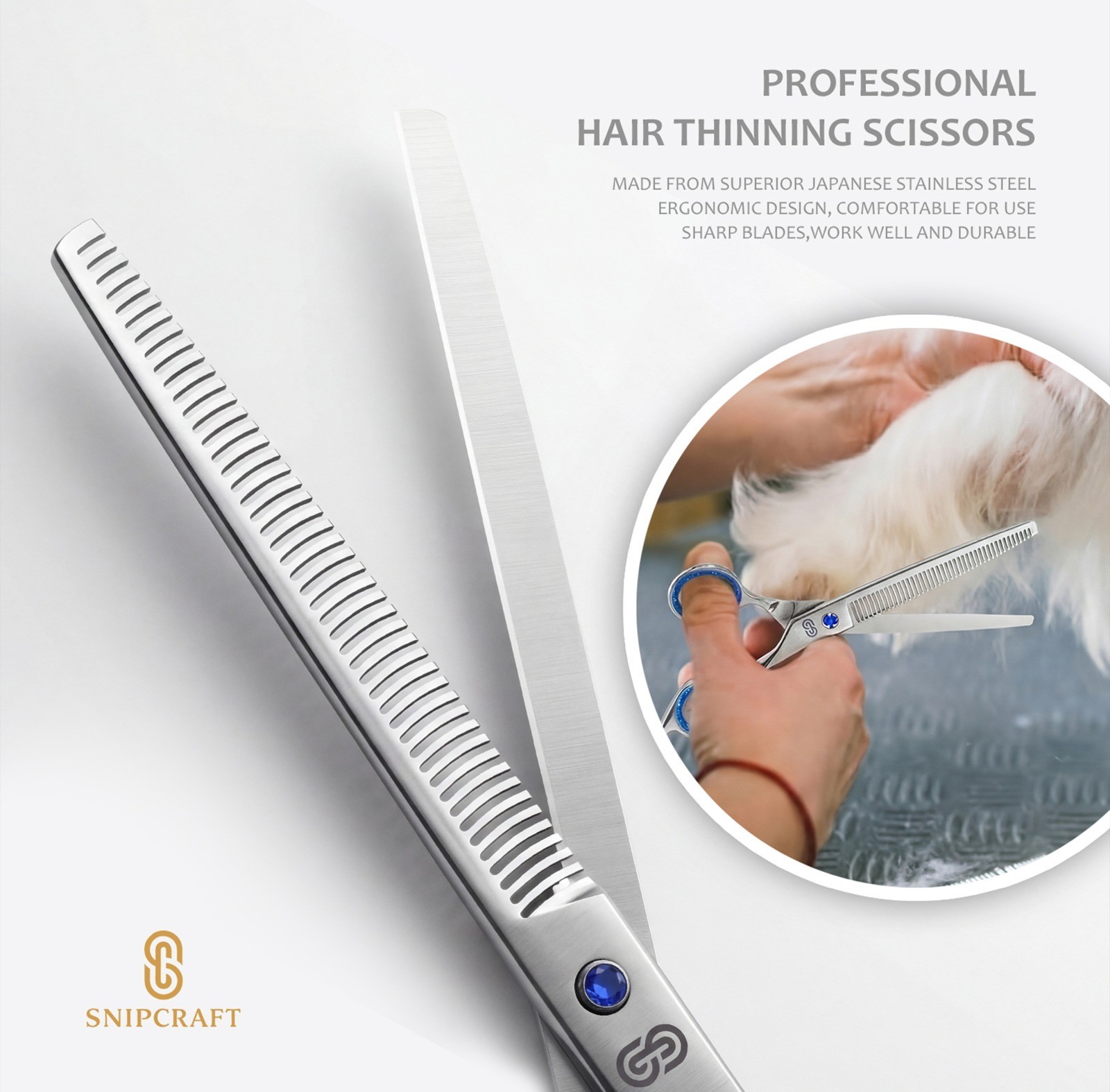 8” Professional Pet Grooming Scissors/Shears, Thinning Shears with Narrow Teeth