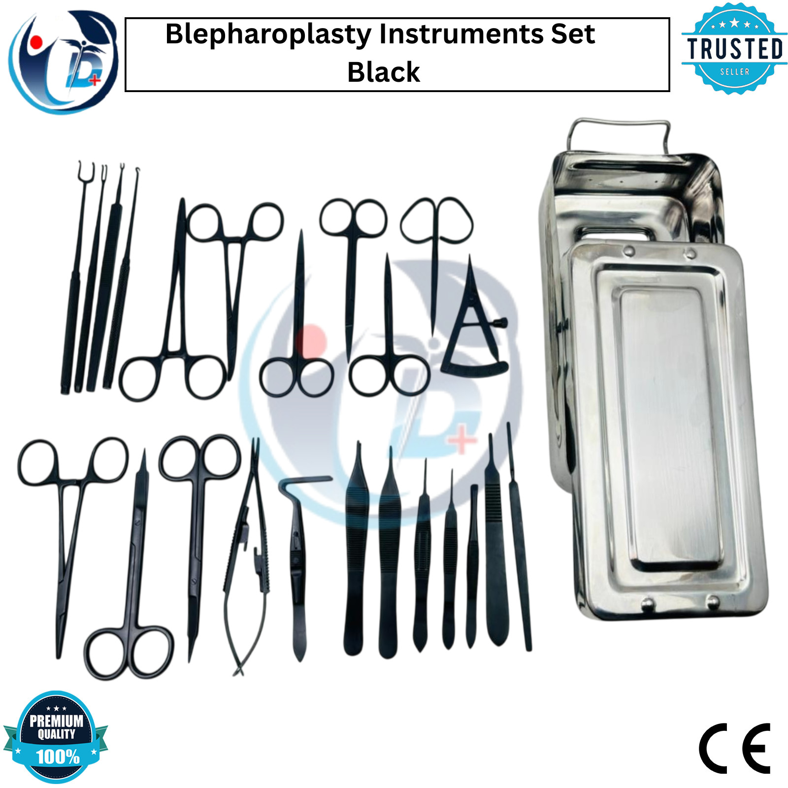 Blepharoplasty Instruments Set – Black | Plastic & Eye Surgery Kit with Box CE