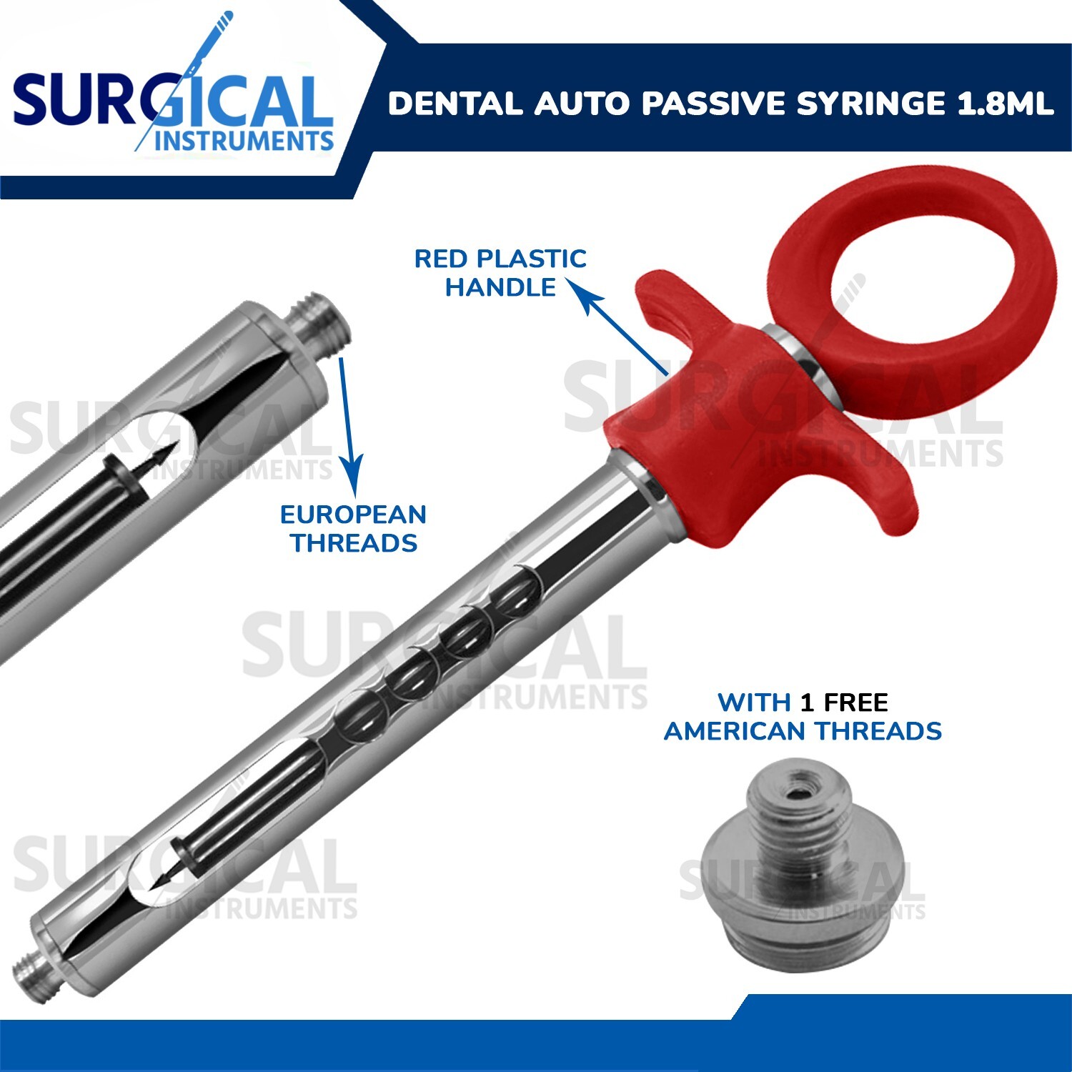 Dental Anesthetic Syringes 1.8ml Cartridge Auto Passive Red Handle German Grade
