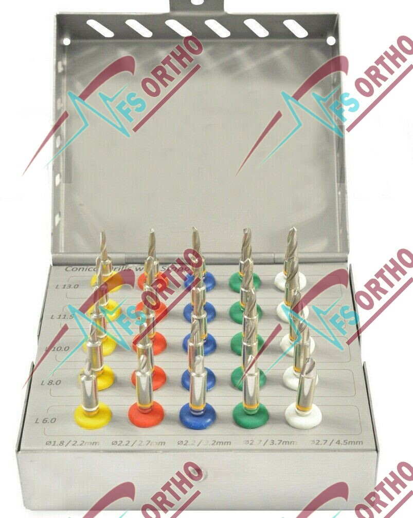 Conical Drills Kit 25pcs Set with stoppers Dental Implant Guided