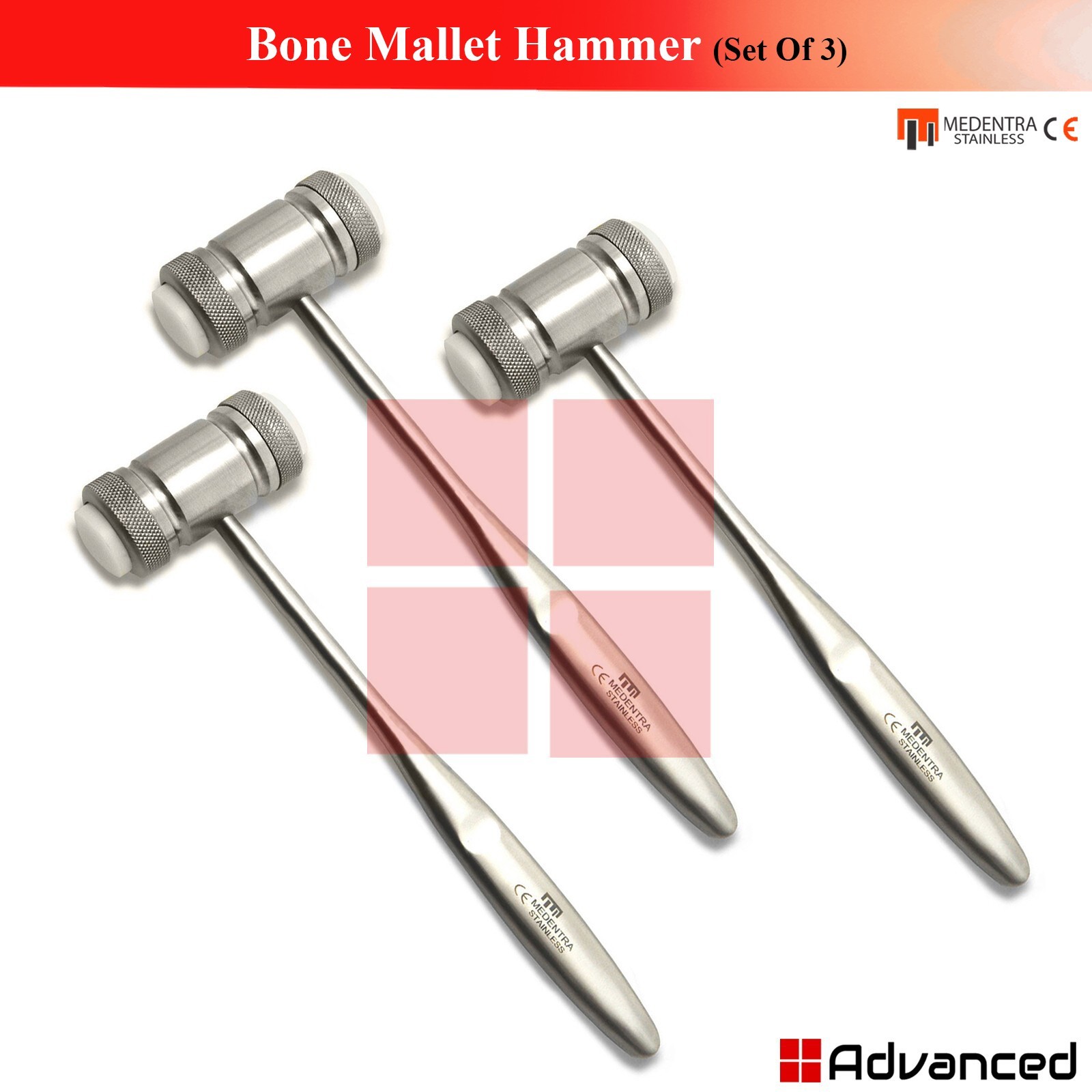 3 Pcs Bone Mallet Hammer Orthopedic Implant Oral Surgery Instruments