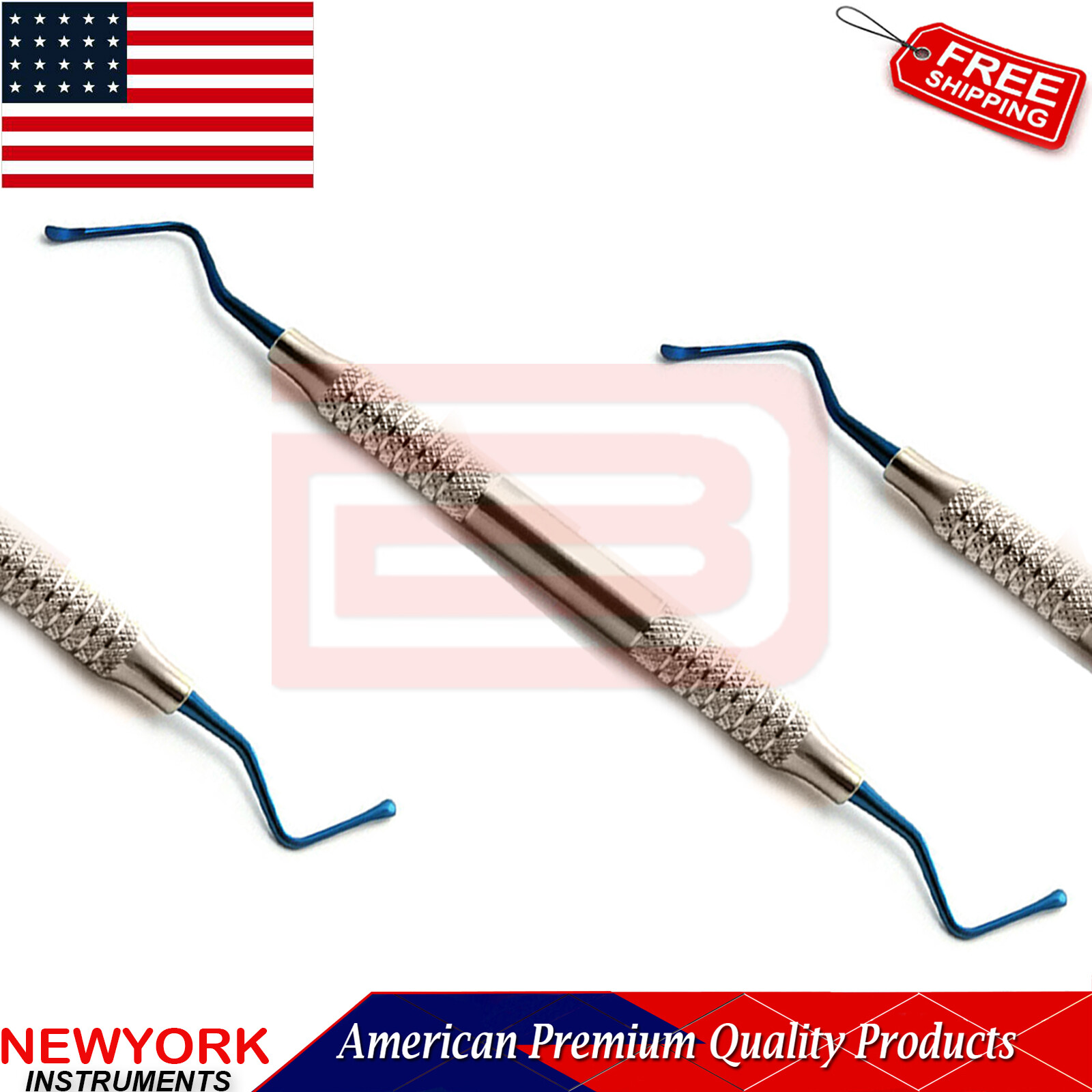 Dental Lucas Bone Curette Titanium Blue Tip Periodontal Surgical Cyst Removal