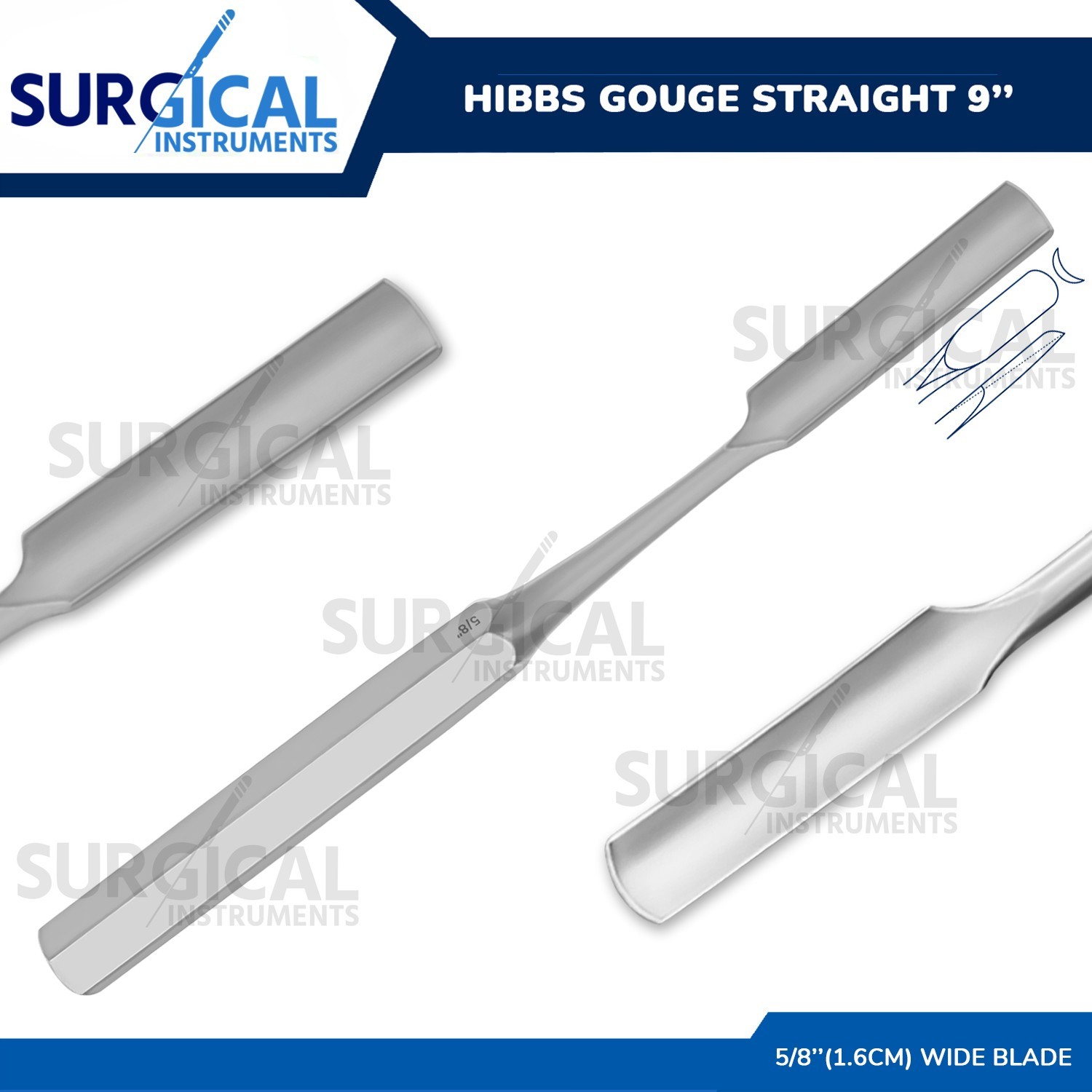 HIBBS Gouge 9″ with 5/8″ (1.6cm) Straight Blade Orthopedic Instruments German Gr