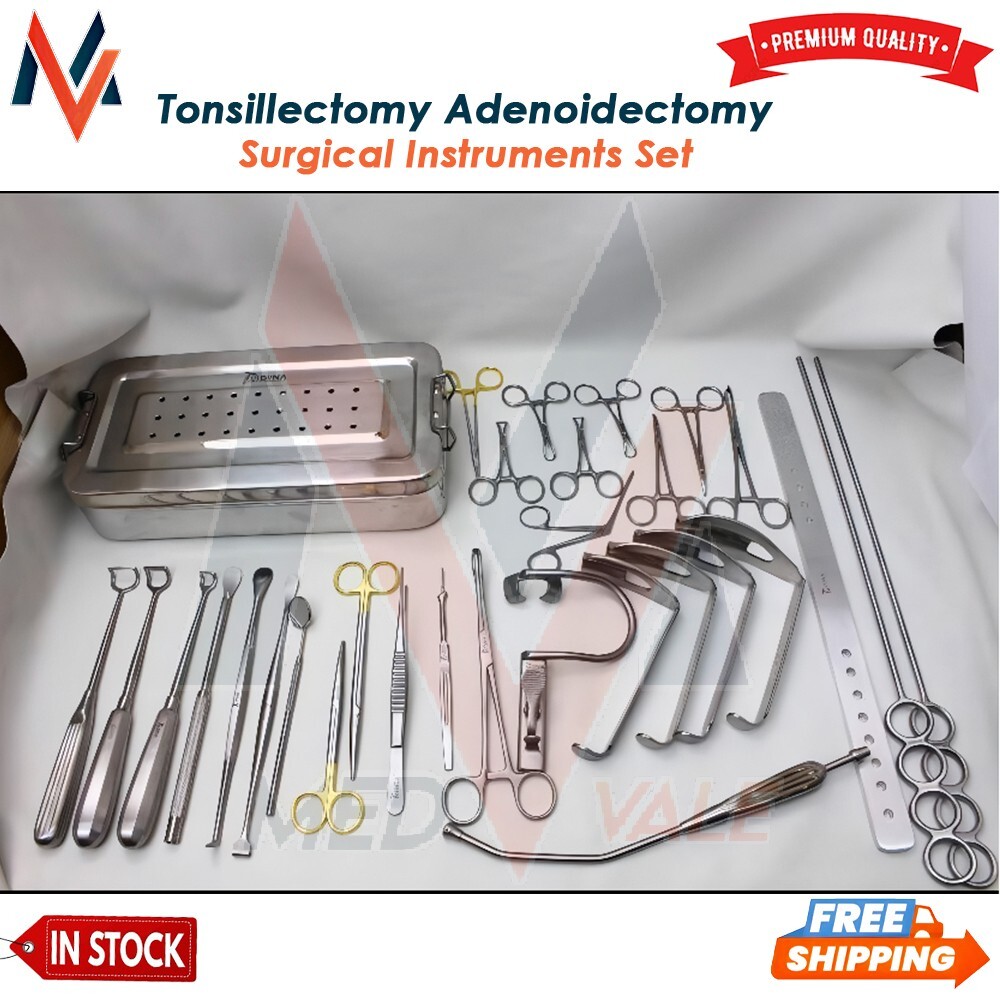 New Tonsillectomy and Adenoidectomy 30 pcs Set Surgical Instruments Kit with Box
