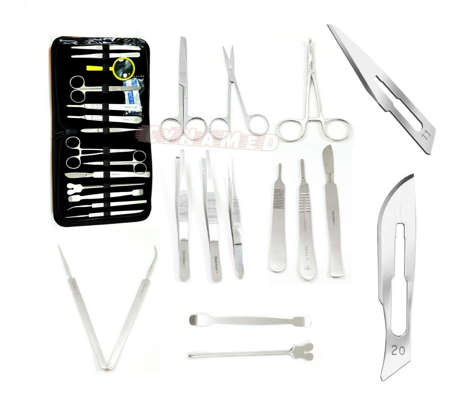 Cynamed 34 Piece Reusable Dissection Kit Stainless Steel Instruments Set