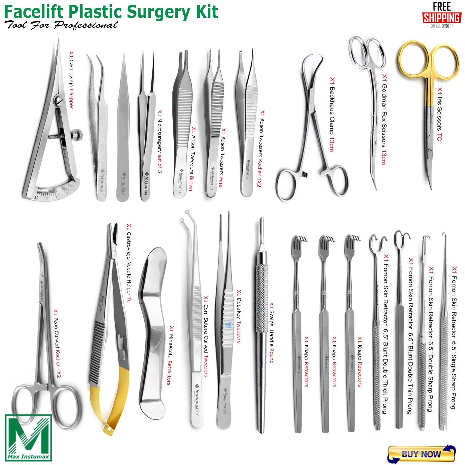 Facelift Plastic Surgery Kit Forehead Microsurgery Surgical Instruments Set 23PC