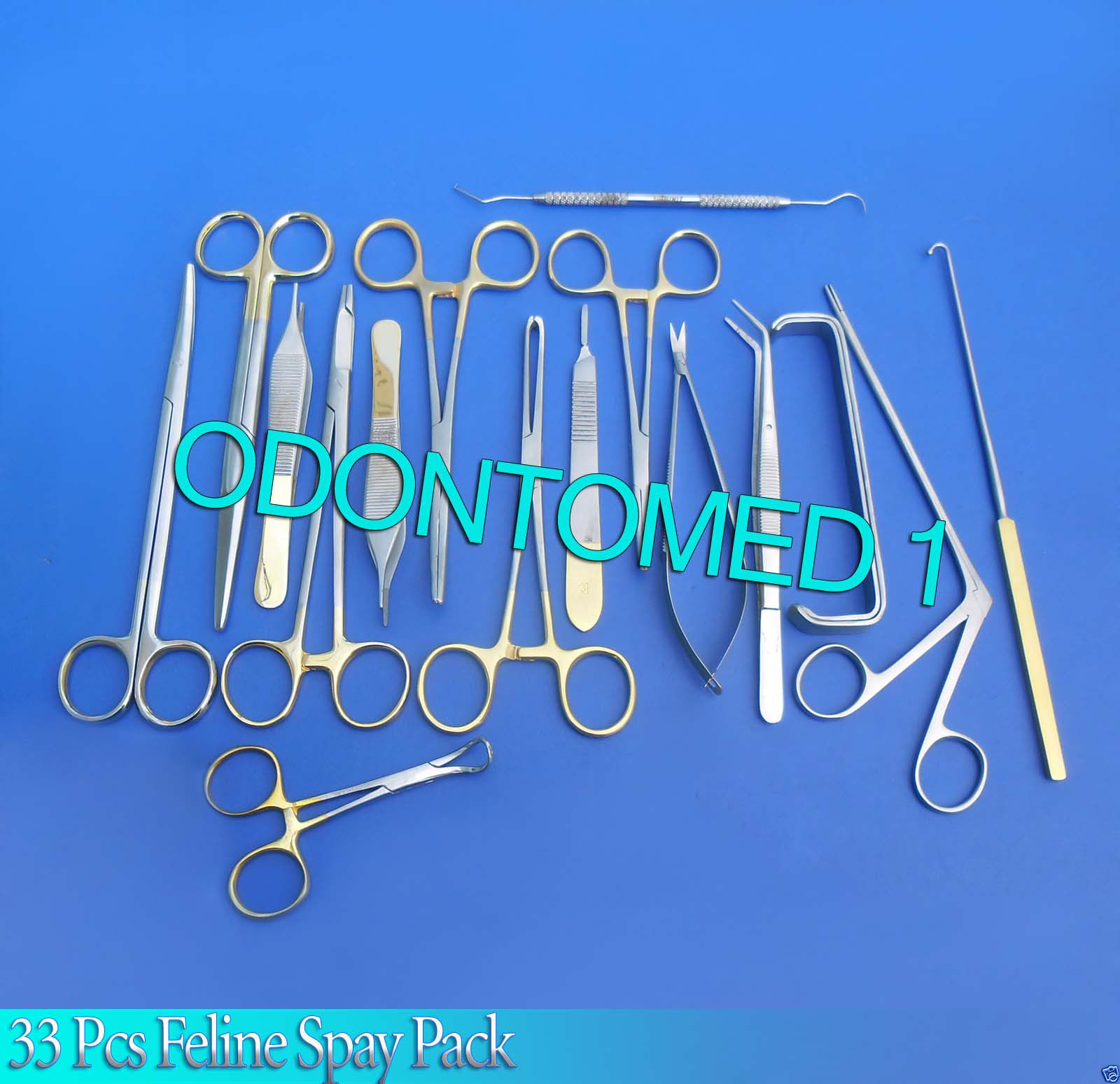 Set Of 33 Gold Handle T/c Feline Spay Pack Surgical Dental Instruments Ds-1063
