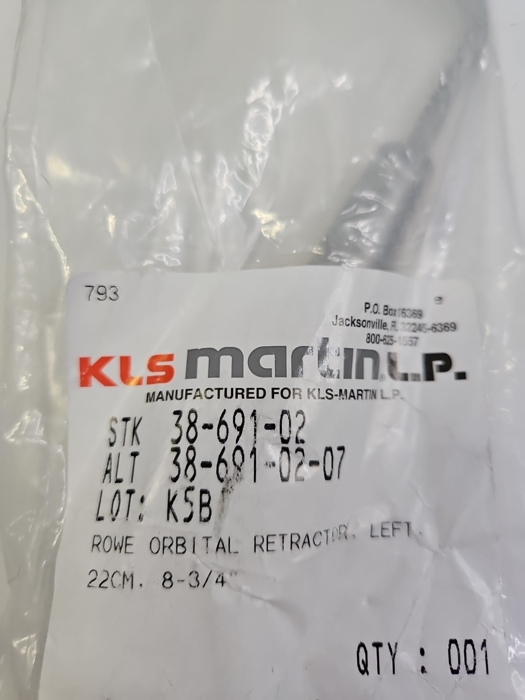 KLS Martin 38-691-02-07 Rowe Orbital Retractor, Left, 8-3/4″