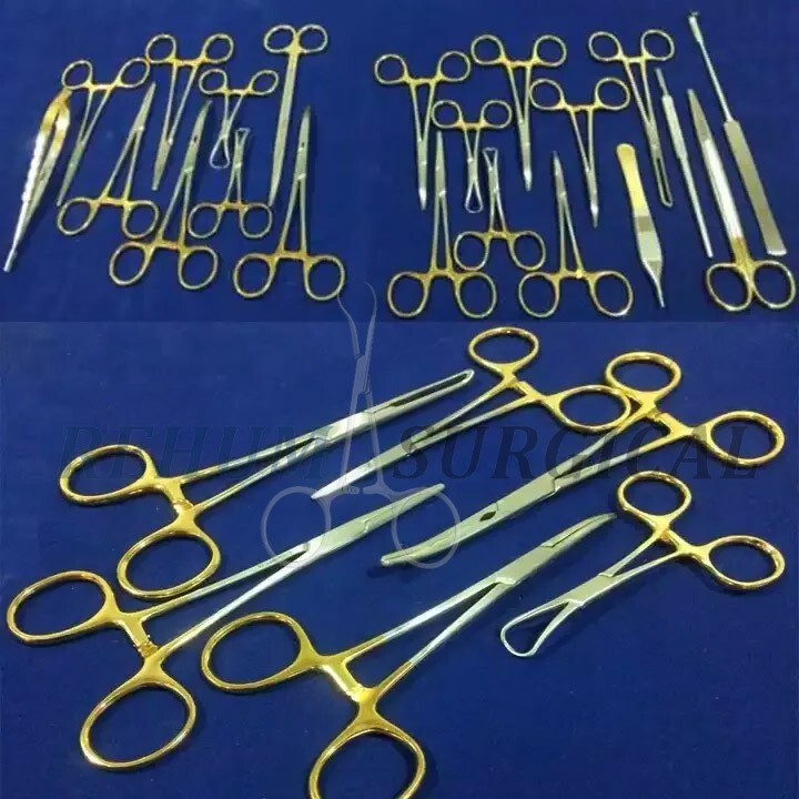 SET OF 21 PCS GOLD HANDLE T/C FELINE SPAY PACK SURGICAL INSTRUMENTS KIT
