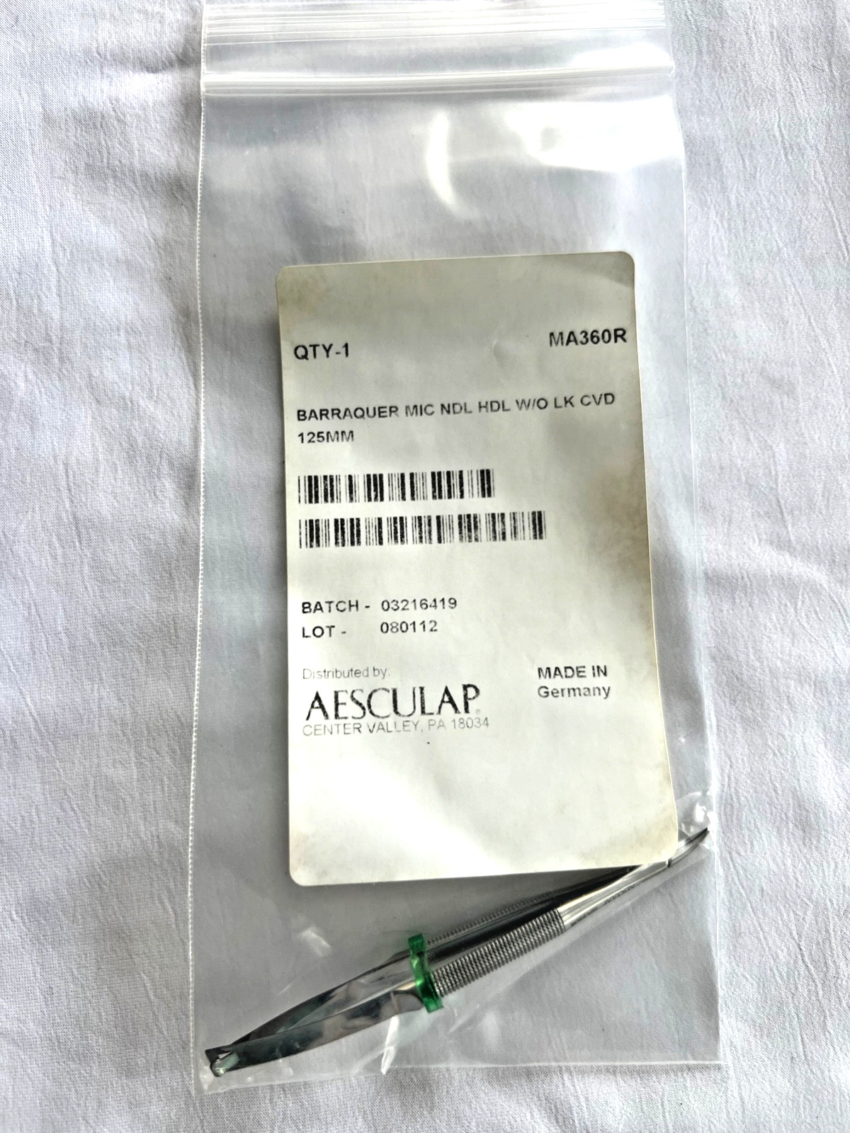 Aesculap MA360R Barraquer Micro Needle Holder Curved w/Out Ratchet 5″ Length