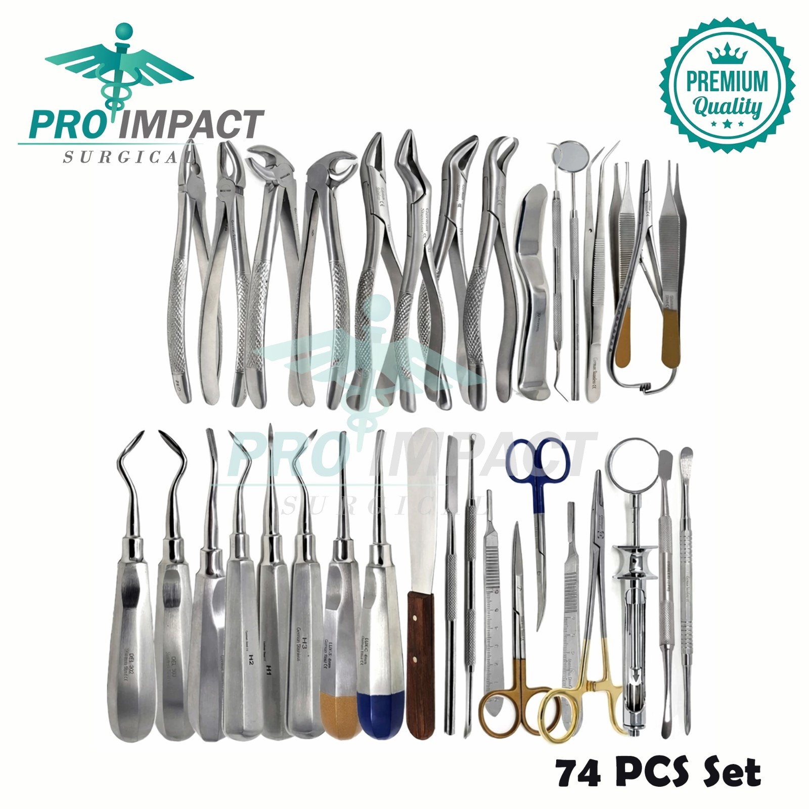 GERMAN 74 PC ORAL DENTAL SURGERY EXTRACTING ELEVATORS FORCEPS INSTRUMENT KIT SET