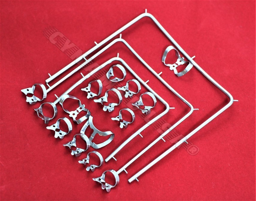 New O.R Rubber Dam Clamps SET with Frame 18 Pieces Dental Surgical Instruments