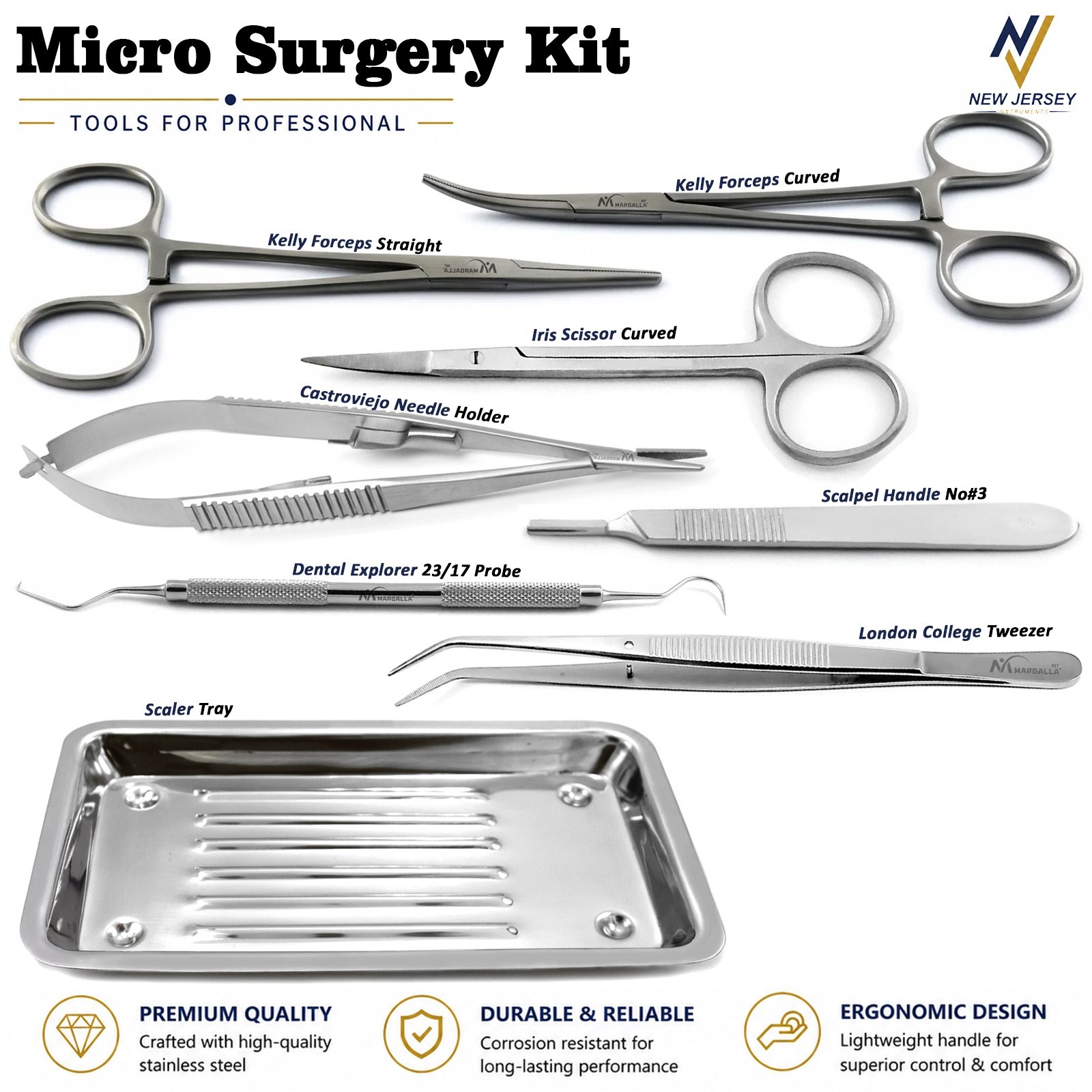 Dental Micro Surgery Instrument Surgical Tweezer Dissection Scissor Forceps Tray