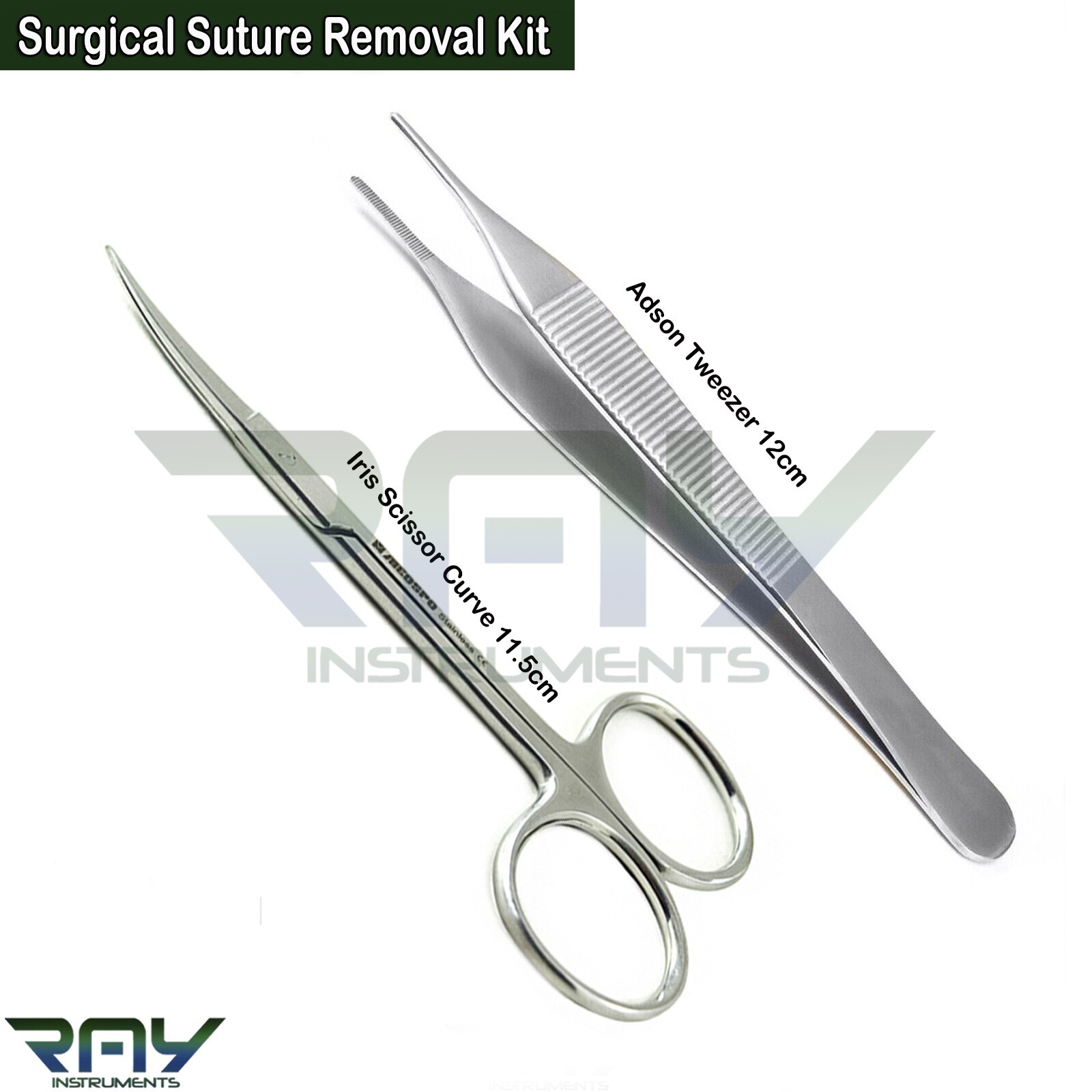 2 Pcs Surgical Basic Suture Removal Kit Adson Tissue Forceps Iris Scissors