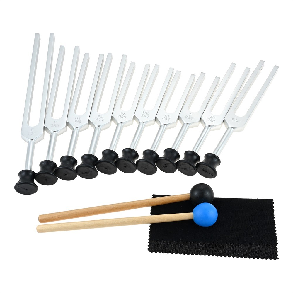 Silver 10 Tuning Forks Set Aluminum Alloy for Healing with Aluminum Gift Box