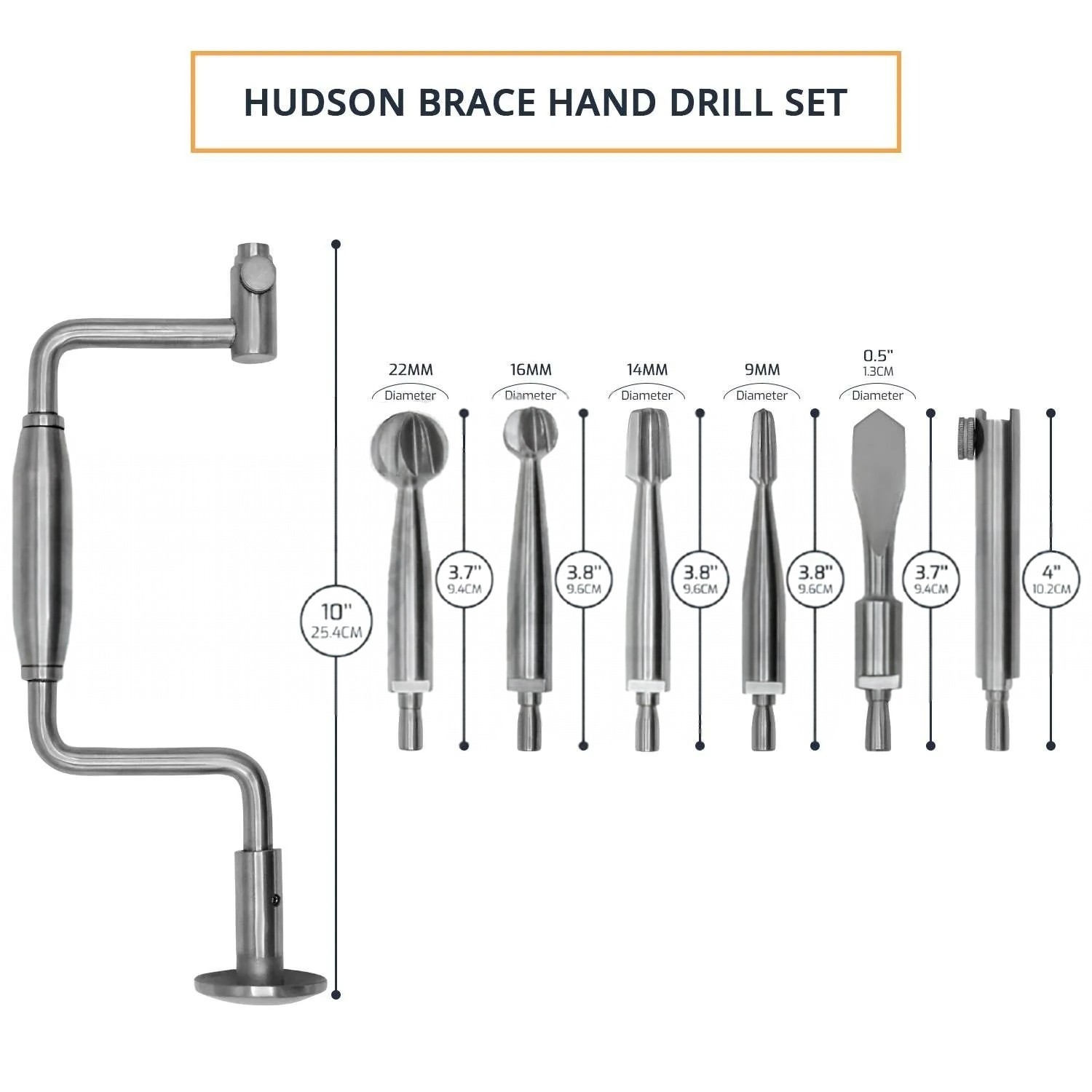Hudson Brace Hand Drill Set 7Pcs, Neurosurgical Orthopedic Surgical Instruments