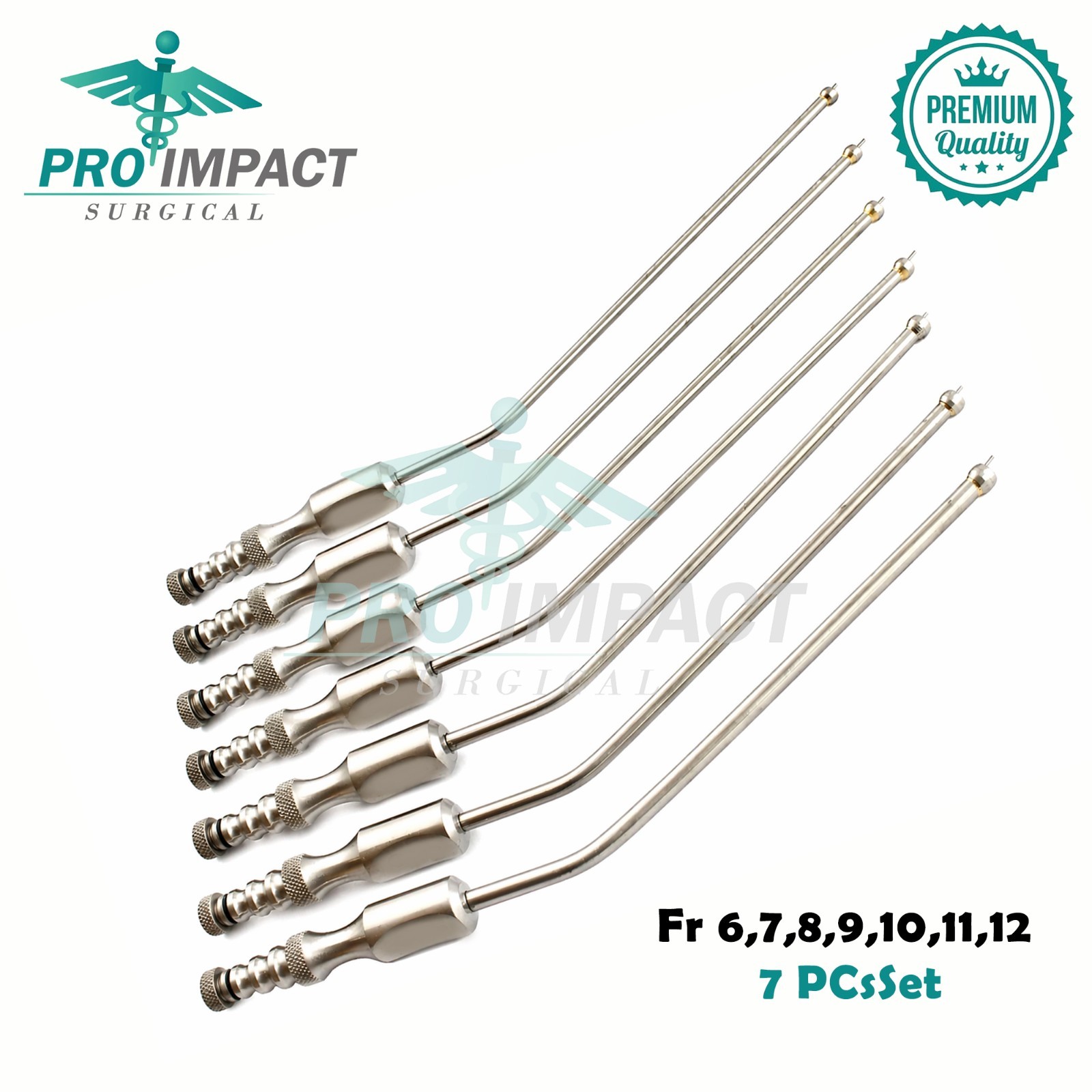 7 PCs Set Frazier Suction Tubes With Ball Tip 6 To 12 Fr Surgical Instruments