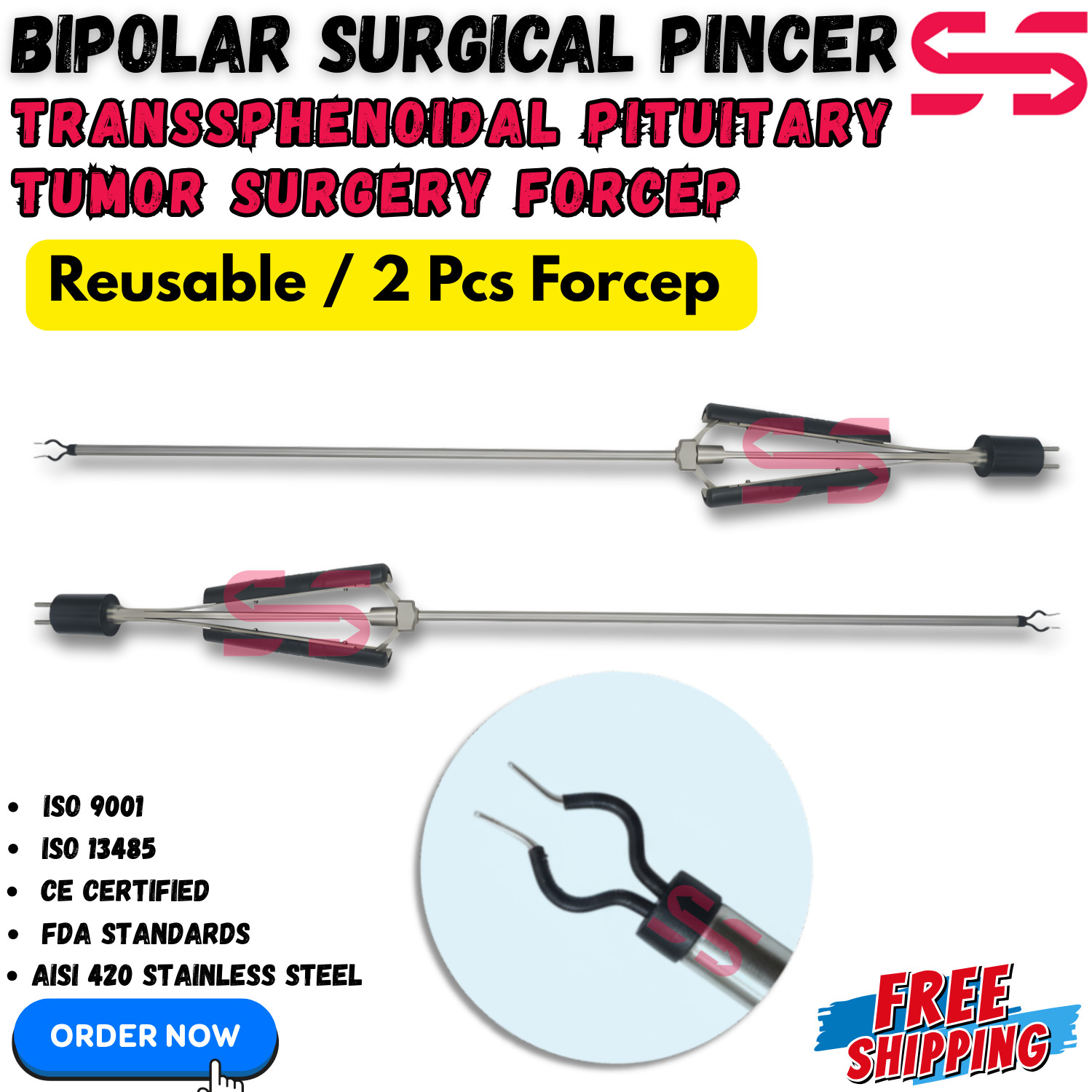 2X Bipolar Surgical Pincer Forceps – Transsphenoidal Pituitary Tumor Removal CE