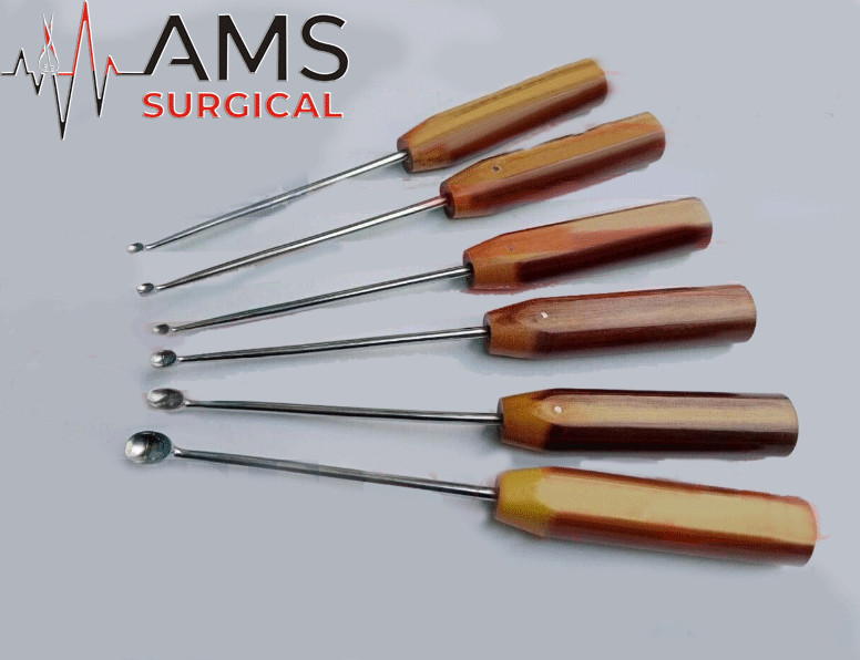 Halle Bone Curettes Fiber Handle Orthopedic Surgical Instruments Set Of 6 Pcs