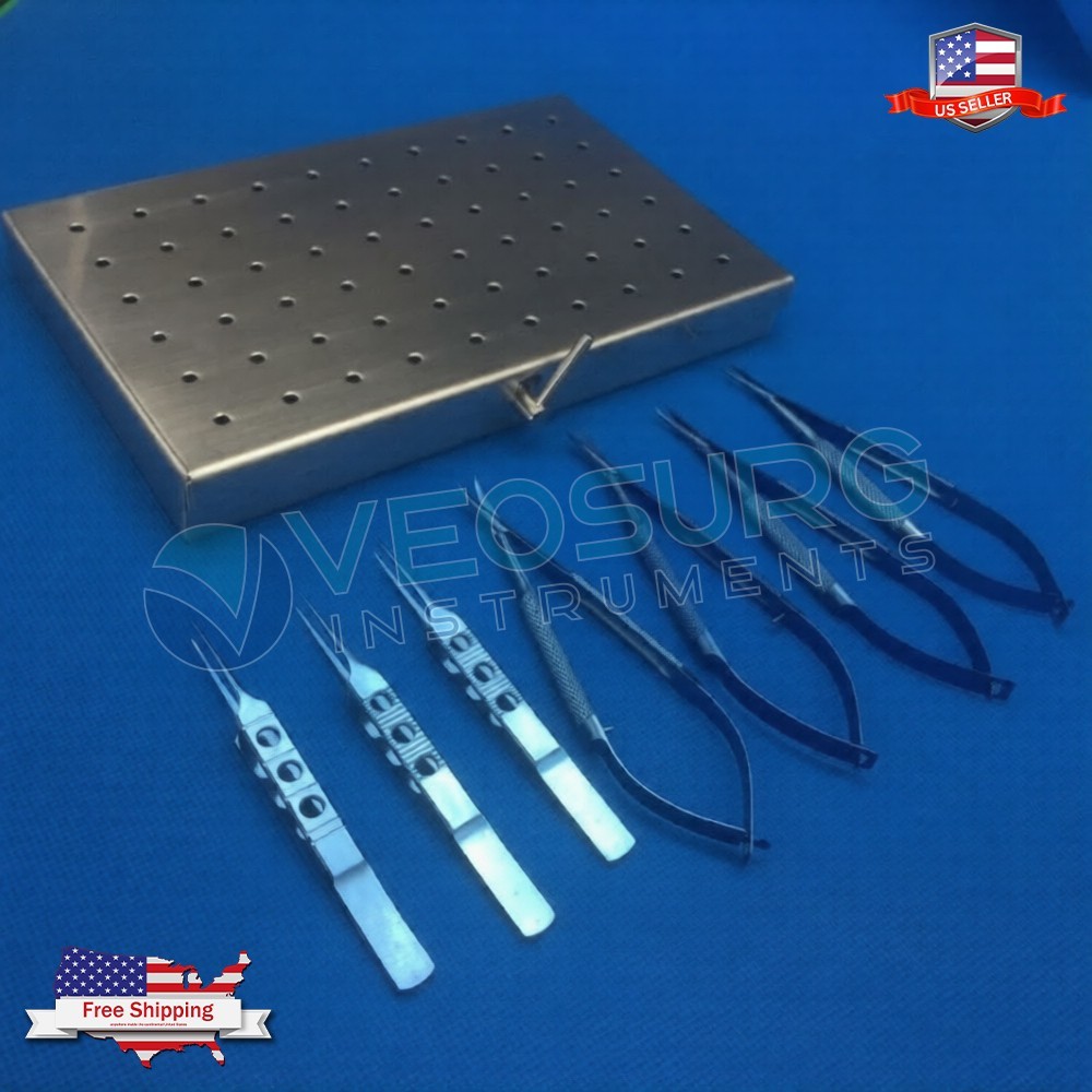 Titanium Blue Coated Microsurgery Ophthalmic Instrument 7pcs Set With Tray