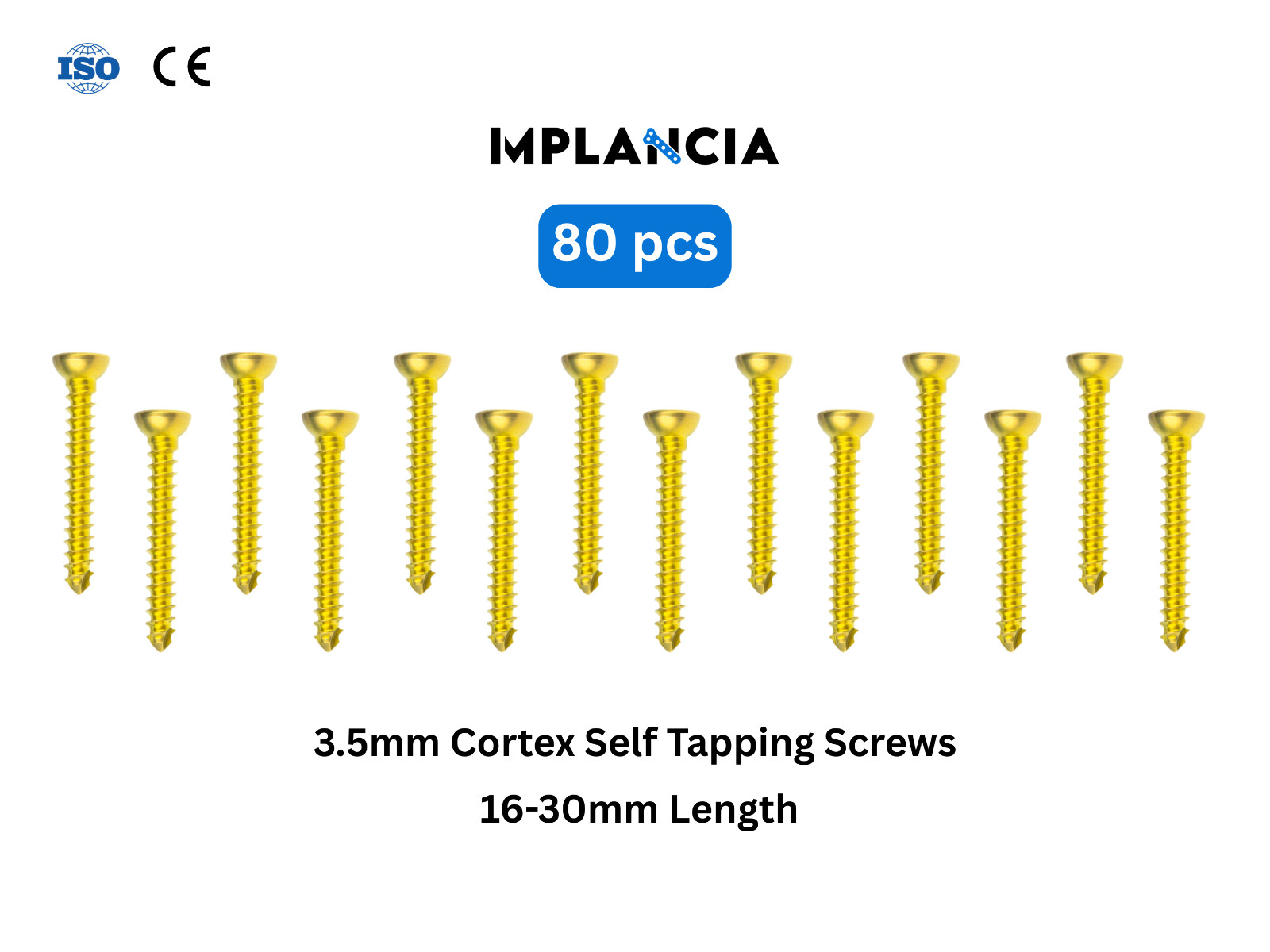 3.5mm Self Tapping Cortex Screws Assorted Length 16-30mm 80 Pcs Titanium Set
