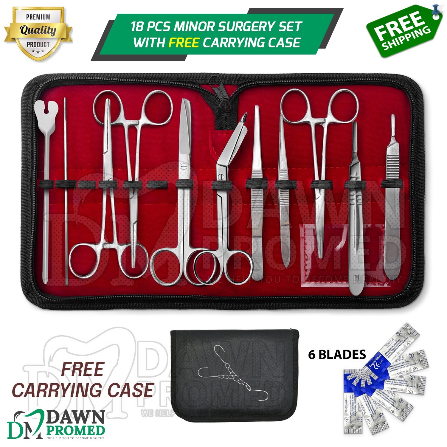 18 pcs Minor Surgery Kit Surgical Instruments Set Stainless Steel German Grade
