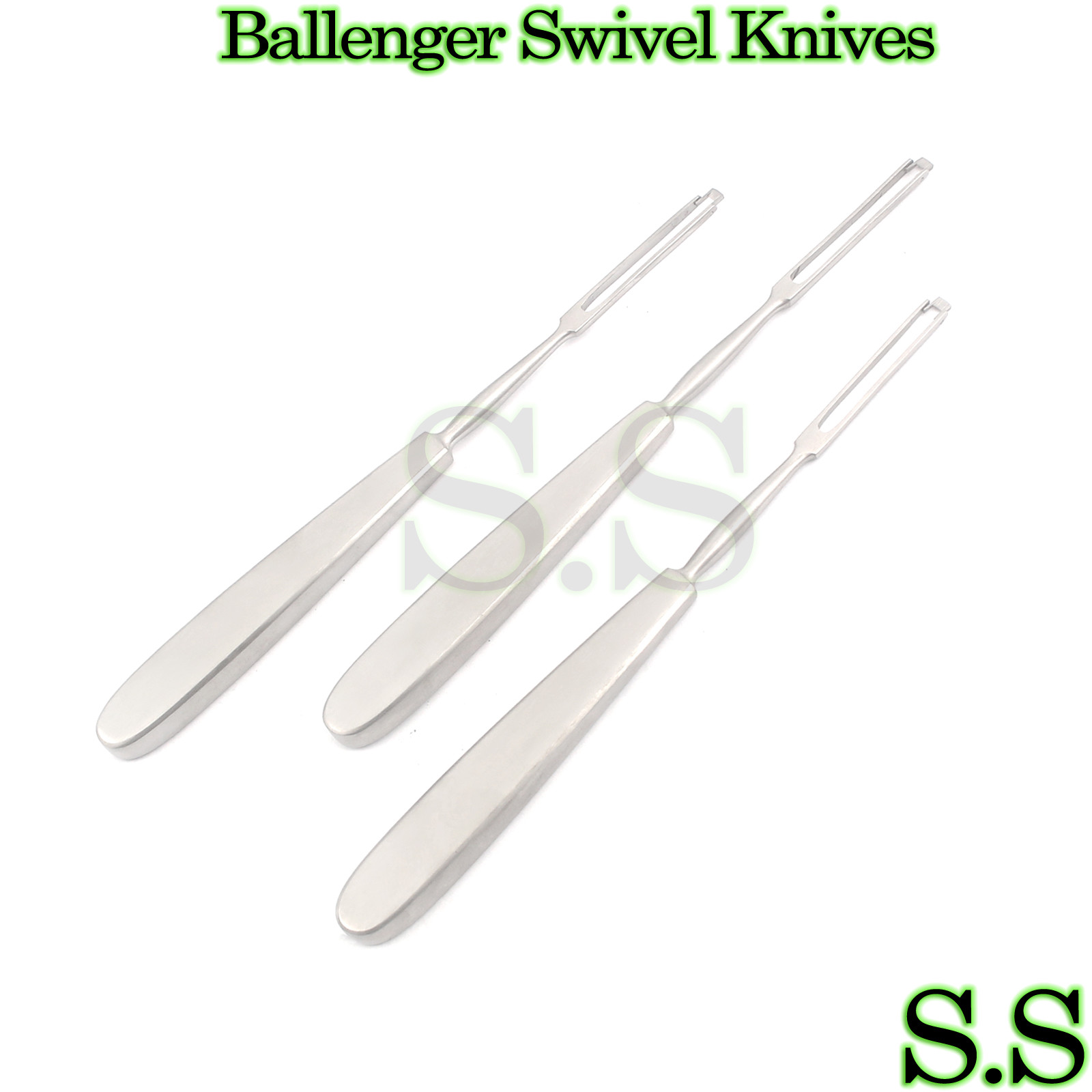3 Pcs Surgical Ballenger Swivel Straight Knives 5mm 7.75″ Instruments