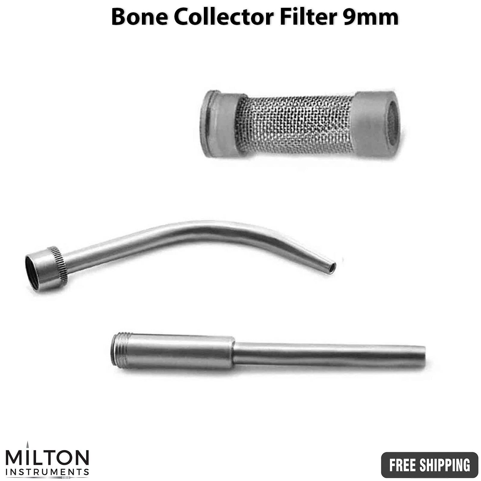 Set of 3 Dental Bone Collector 9mm Filter Implant Surgical Aspirator Tool