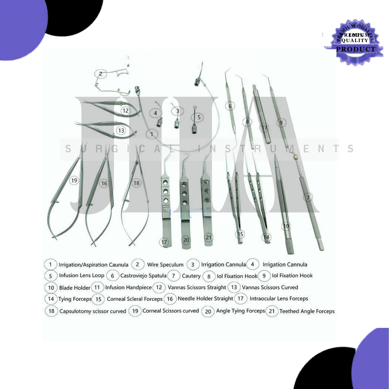 Eye Cataract Titanium Set 21 Pcs Ophthalmic Surgical Instruments Set With Box