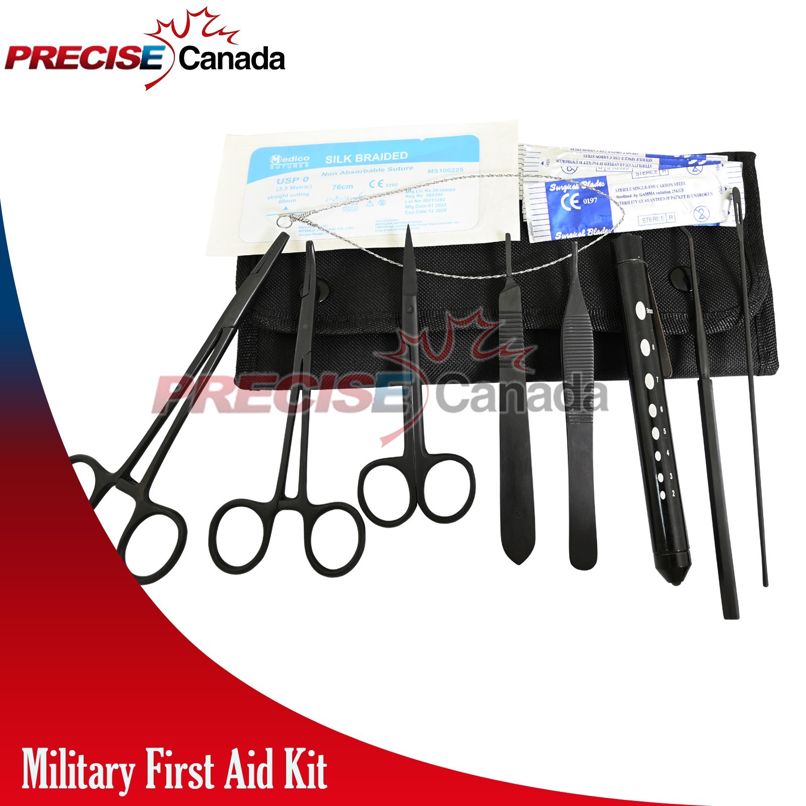 20Pcs Military First Aid Surgical Kit -Sutures, Scalpel, Hemostats Black DS-2654