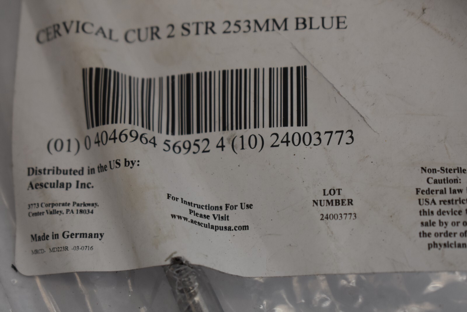 Aesculap Ref MD223R Cervical Cur 2 STR 253mm Blue 24002486 Stainless Steel