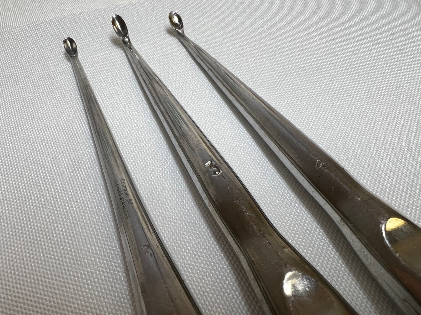 Set Of 3 Forward Angled 8″ Bone Curettes 2/3/4 Orthopedic Neurology