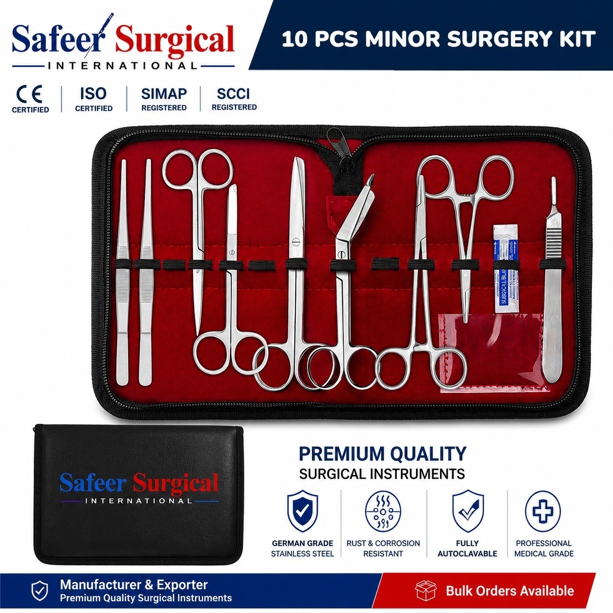 10 Pcs Student Minor Surgery Kit Set Surgical Instruments Stainless German Grade