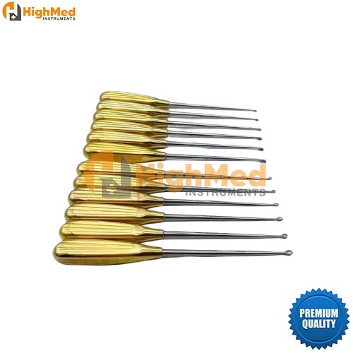 Orthopedic Bone Curette Set 12 Pcs Stainless SteelGolden Handle SurgicalInstrumt