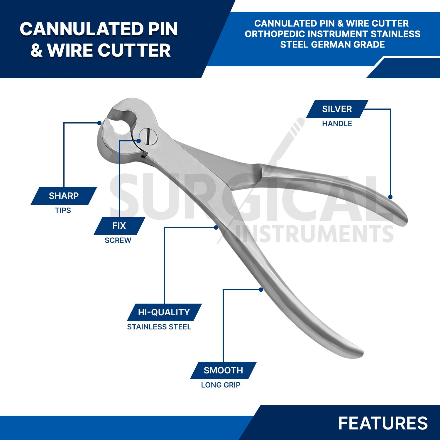 Cannulated Pin and Wire Cutter Orthopedic Surgical 7.50″ Stainless German Grade