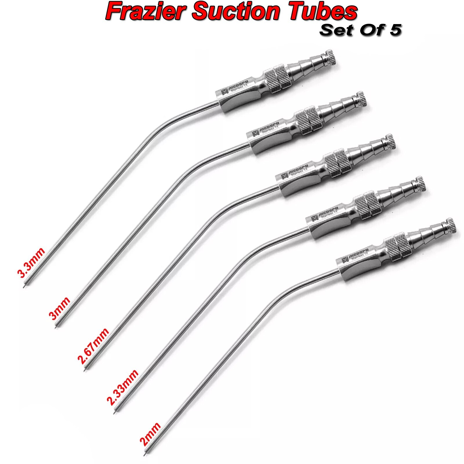 Set Of 5 Dental Aspirator Frazier Suction Surgical Tubes Diagnostic Instruments