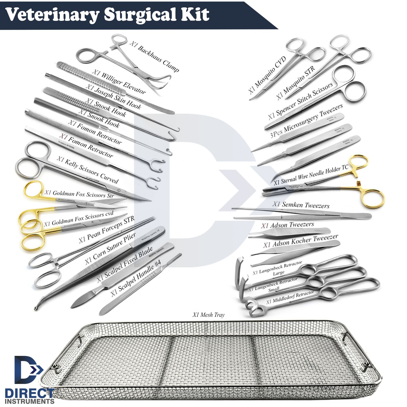 Canine Feline General Surgery Instruments Kit Veterinary Dissecting Tray Setup