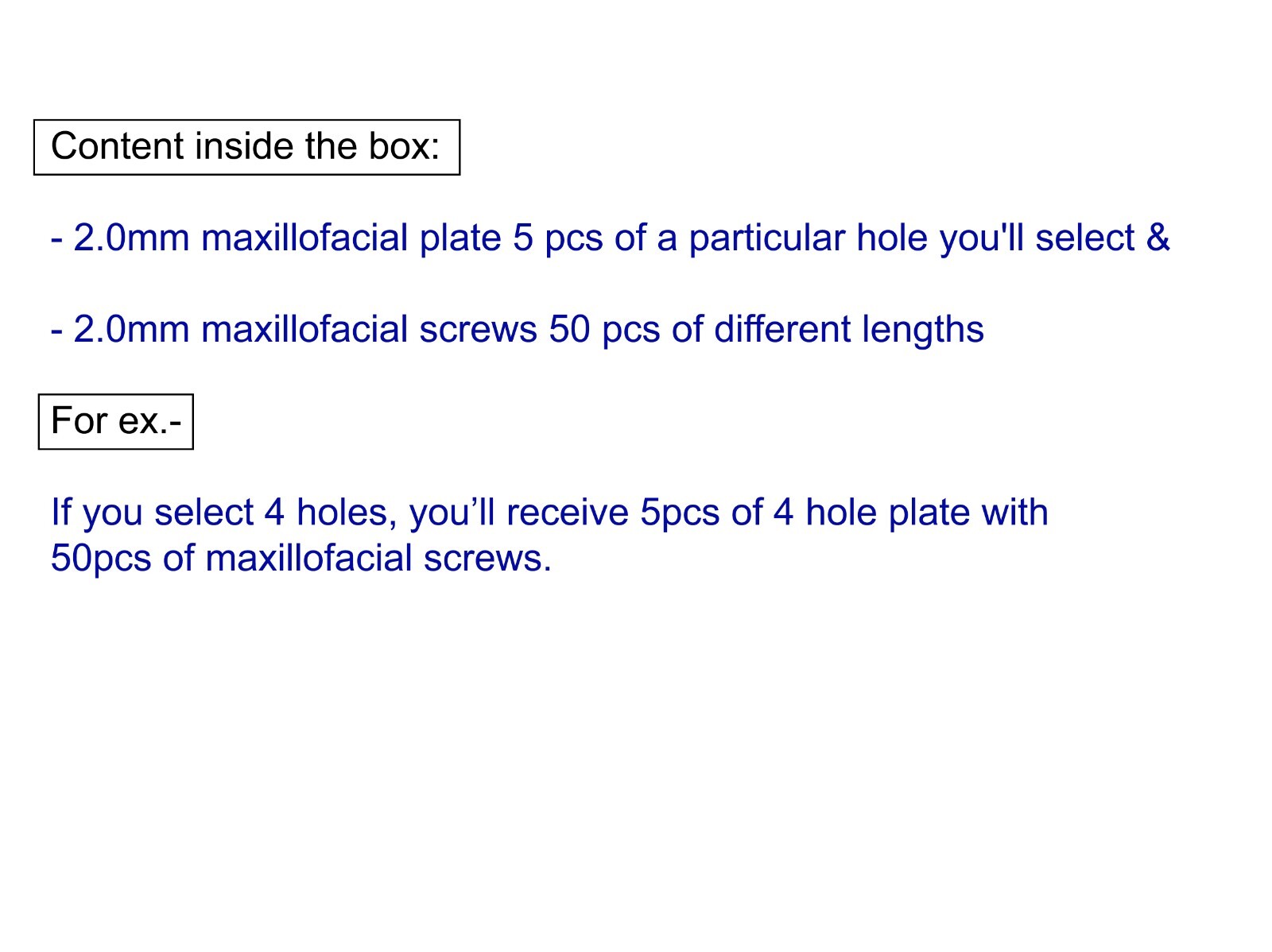 Maxillofacial 2.0mm stainless steel 5 plate with 50 screws veterinary