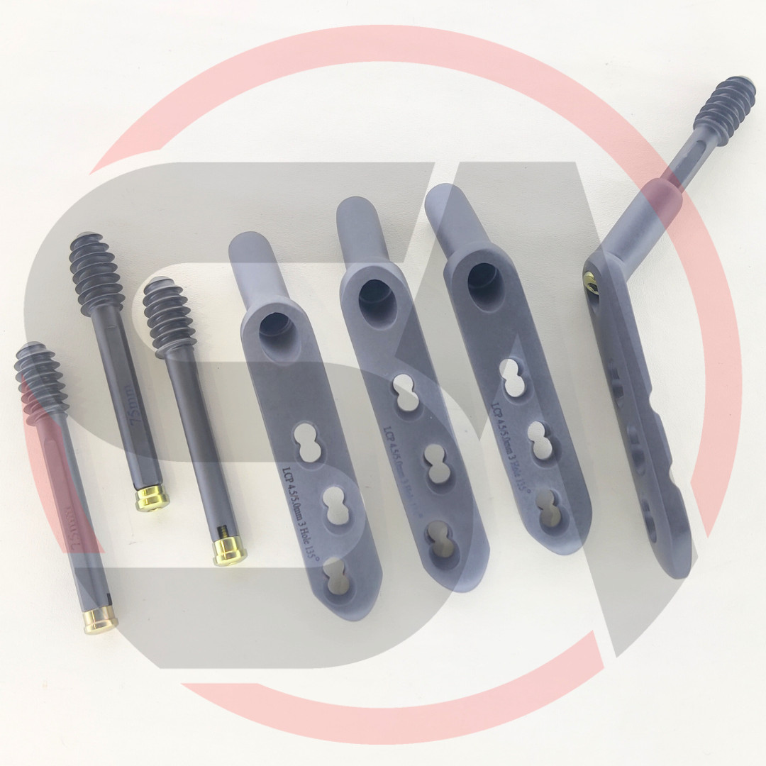 DHS Safety Locking 4.5/5.0mm Plates 3 Holes with Leg Screws 8 Pcs Set Titanium