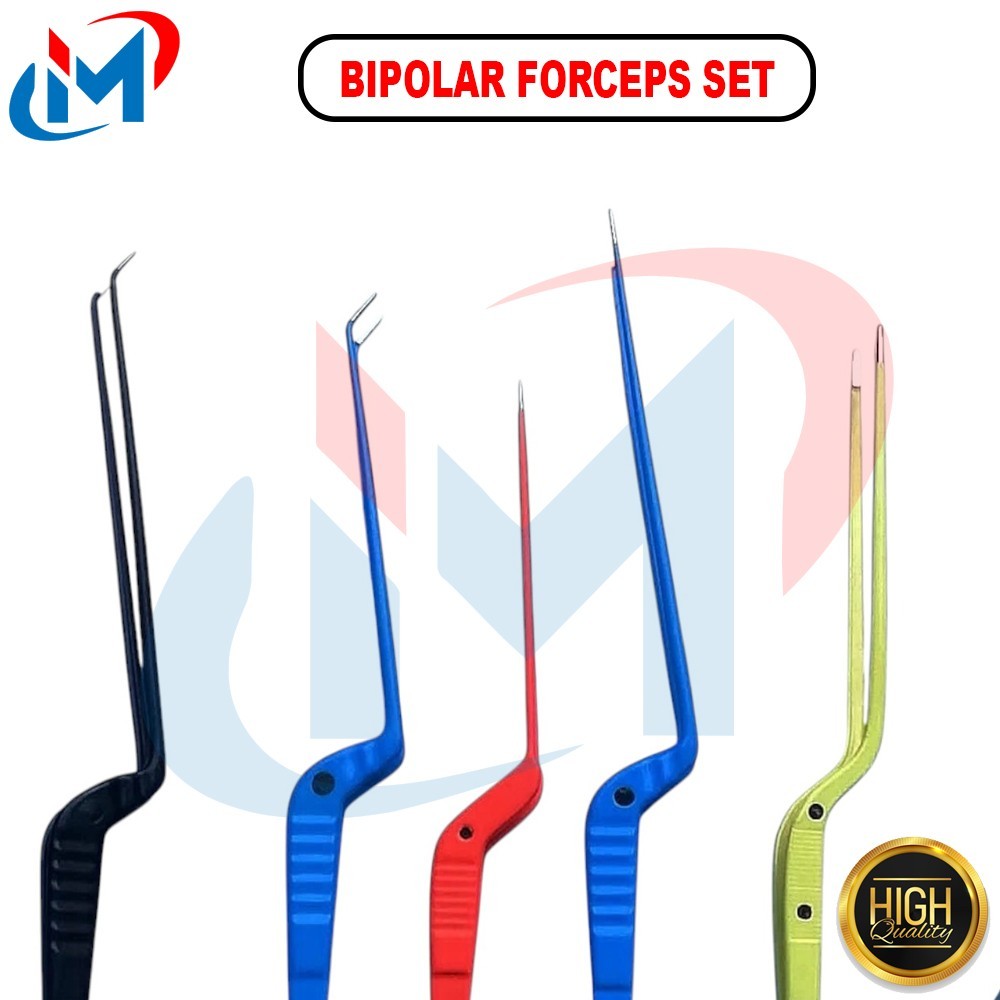 Bipolar Forceps set 5 Piece Non Stick with Reusable Cort 1mm Tip 1.50 Tip