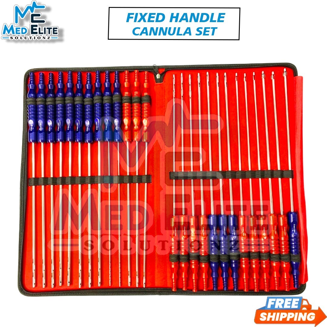 Fixed Handle Cannula Set of 26 pieces Liposuction Surgical Set with Pouch