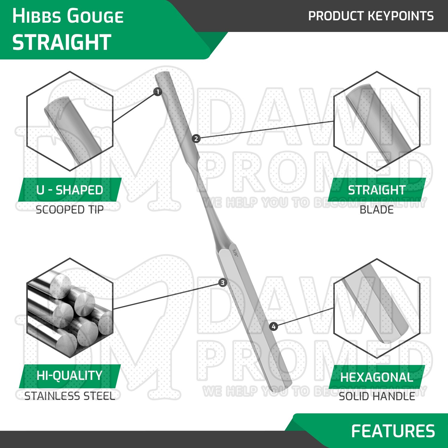 HIBBS Orthopedic Bone Gouge 9″ Straight 3/8″ Blade Surgical Instrument German Gr